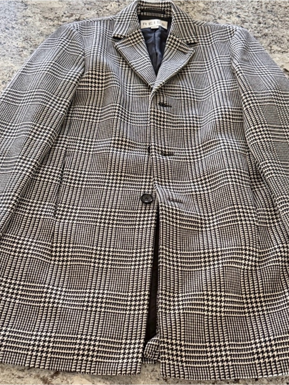 Reiss Black & White Glen Plaid Tailored Coat